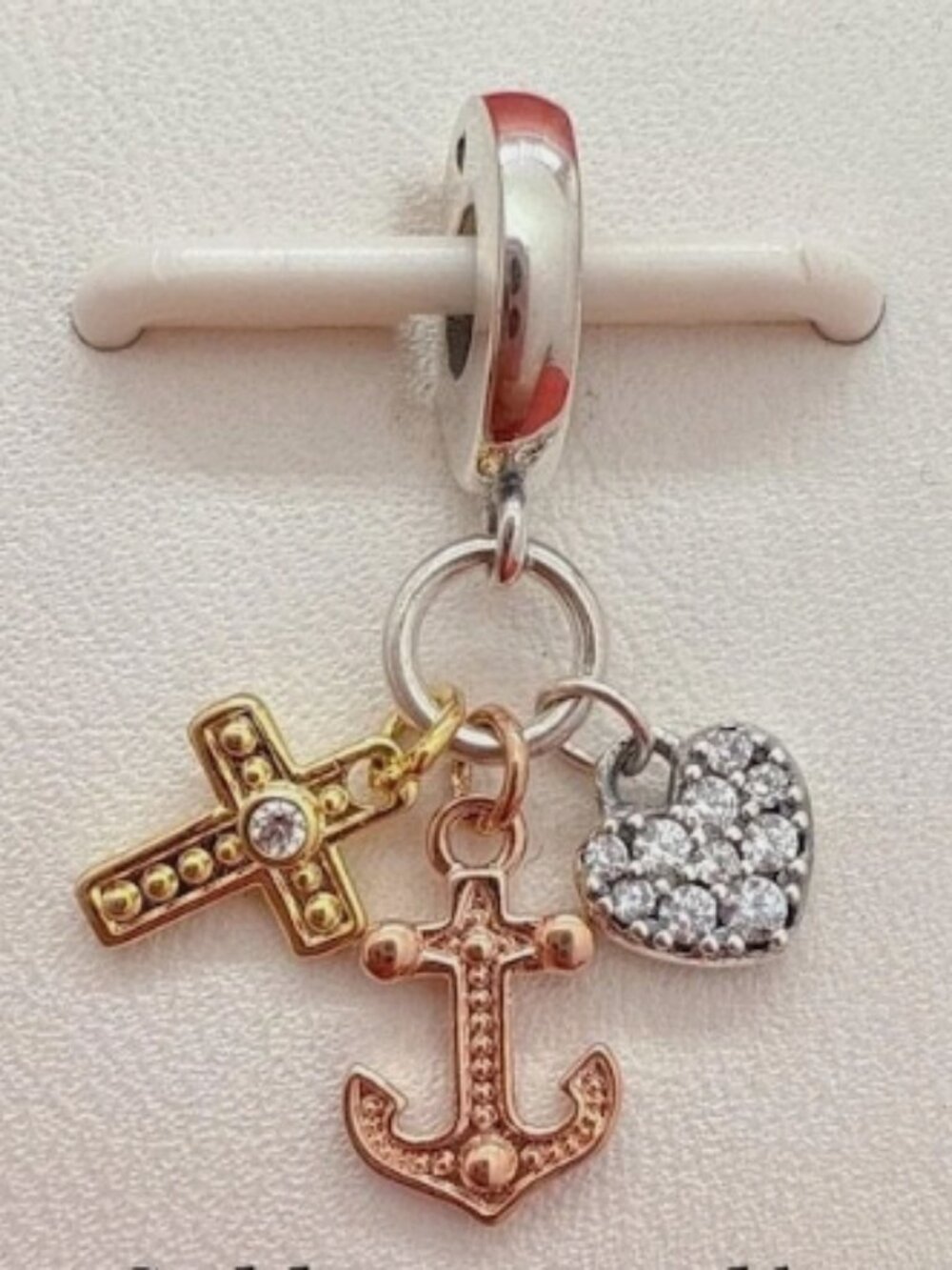 New Pandora S925 Ale Triple-tone Cross, Heart, & Anchor Dangle Charm